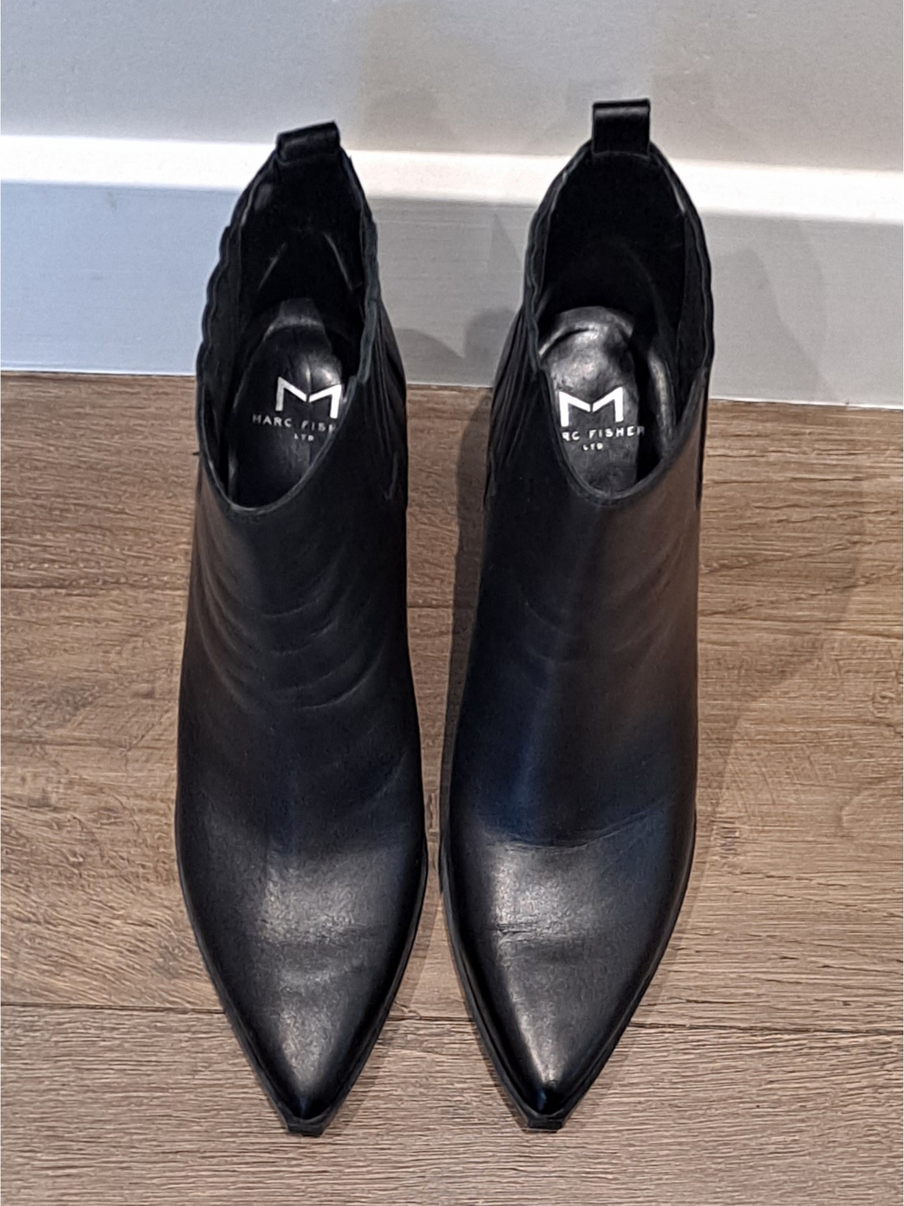 Marc Fisher Black Leather Block-Heel Ankle Booties - Picture 4 of 10